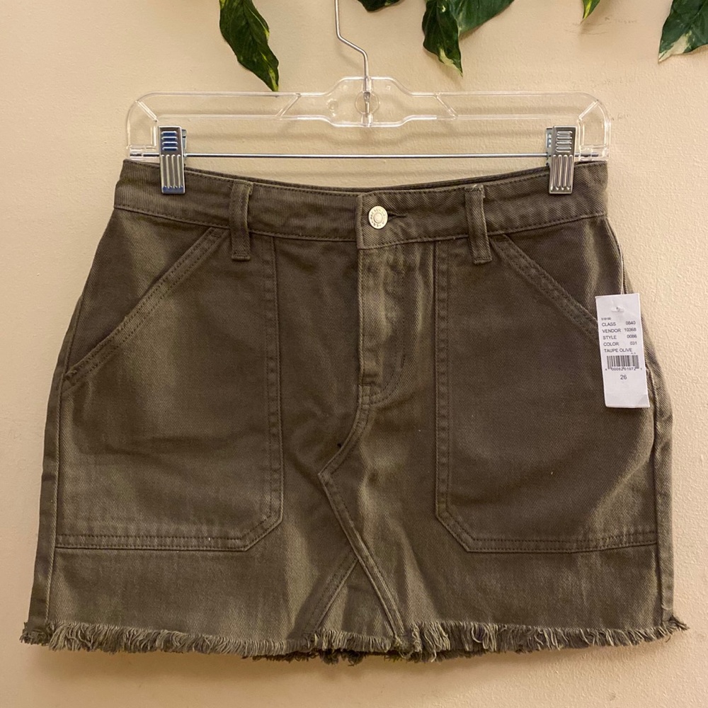 Army green denim mini skirt